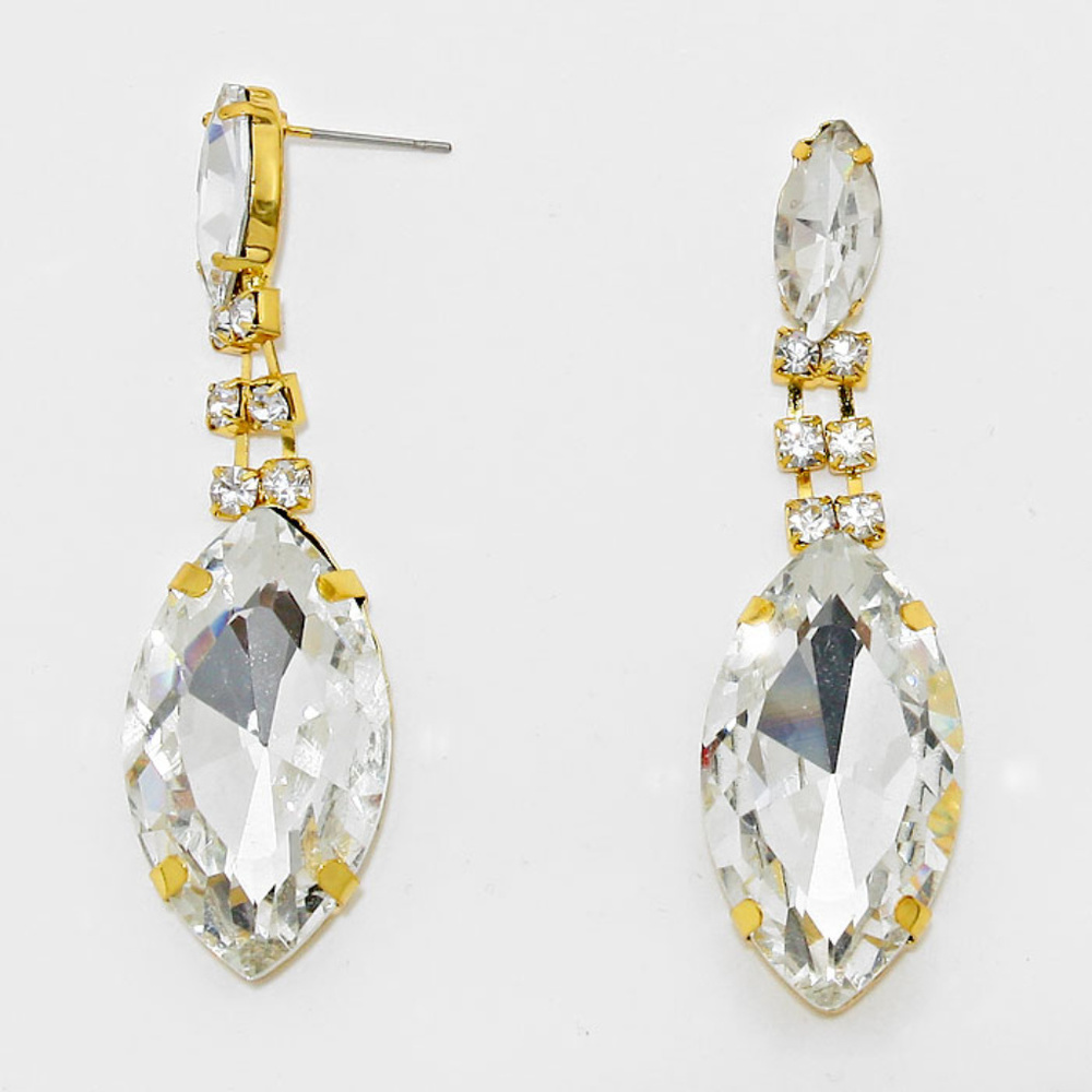 Marquise Rhinestone Drop Costume Earrings in Clear